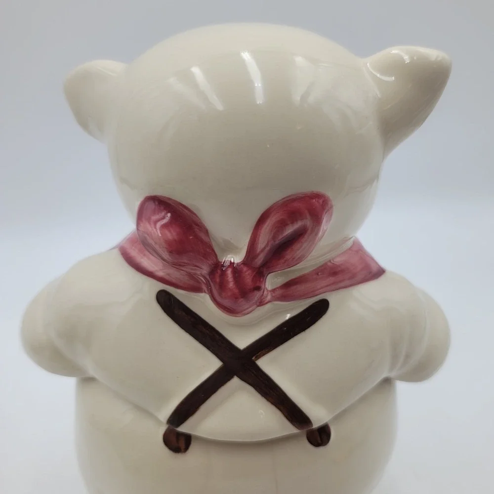 VTG Shawnee Smiley Ceramic Pig Cookie Jar Pink Chrysanthemum Floral Scarf CHIP